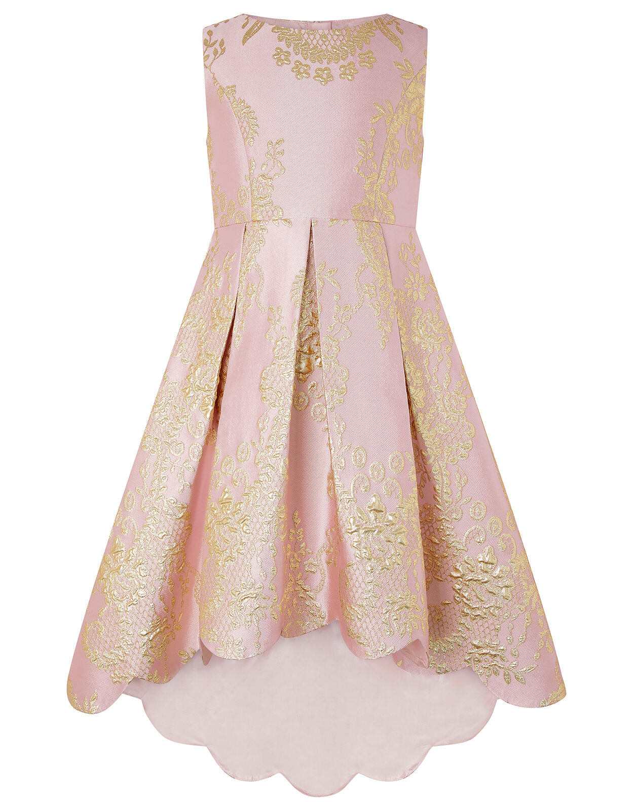 Rebecca Pink White Jacquard High Low Dress