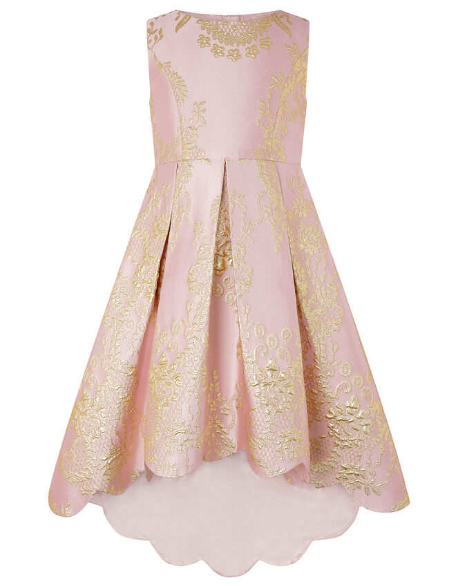 Rebecca Pink And White Jacquard High-Low Dress, Pink (PINK), large