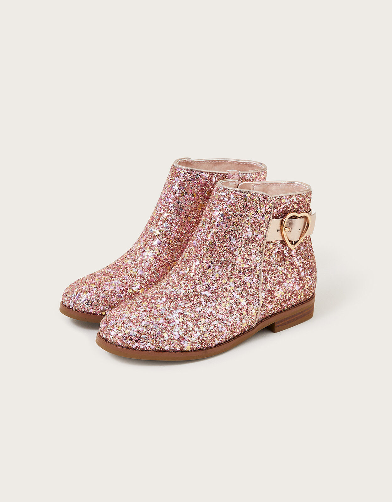 Stardust Heart Buckle Ankle Boots Pink