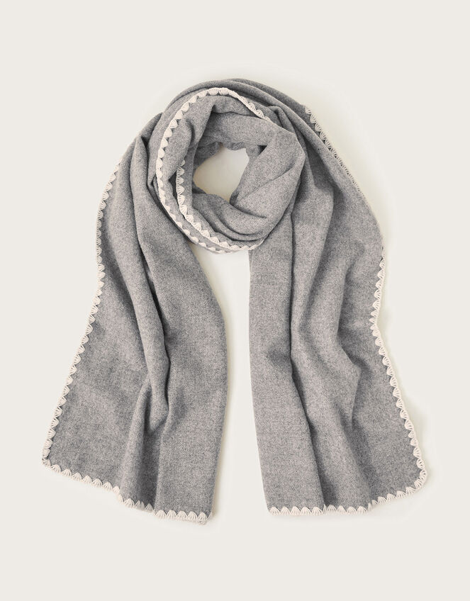 Embroidered Scallop Soft Touch Scarf, Grey (GREY), large