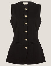 Shelby Stretch Button Waistcoat, Black (BLACK), large