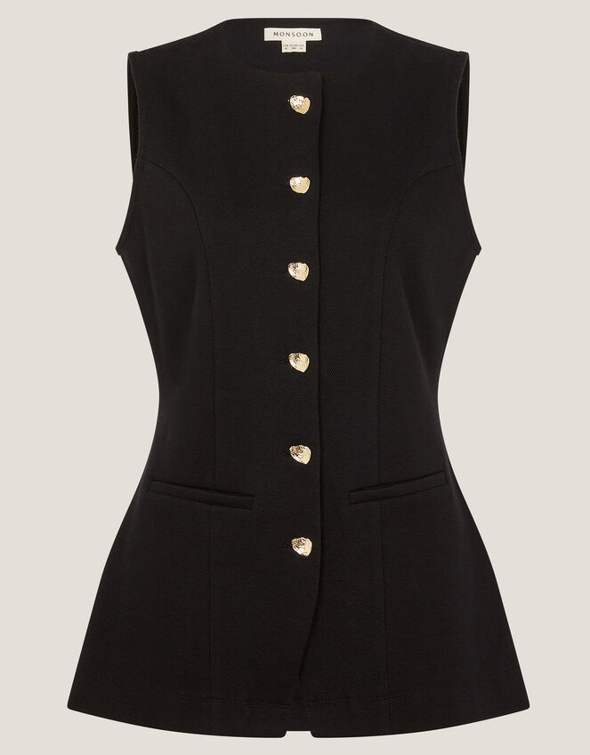 Shelby Stretch Button Waistcoat, Black (BLACK), large