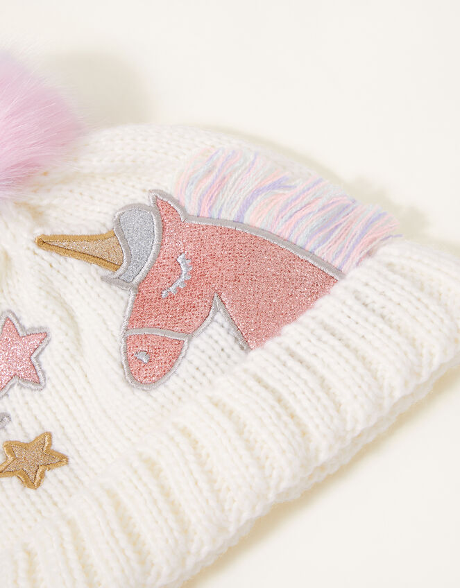 Unicorn Rainbow Pom-Pom Beanie Hat , Multi (MULTI), large