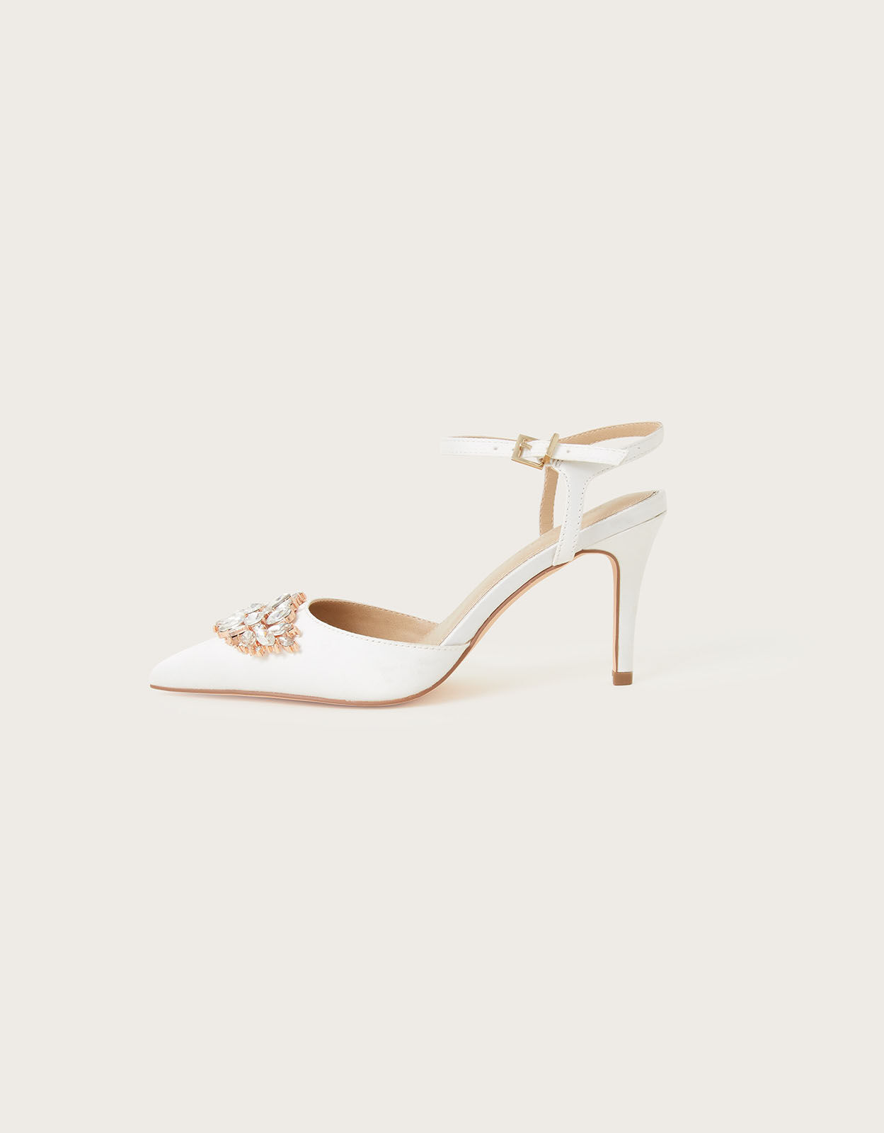 Two Part Diamante Trim Bridal Shoes Ivory