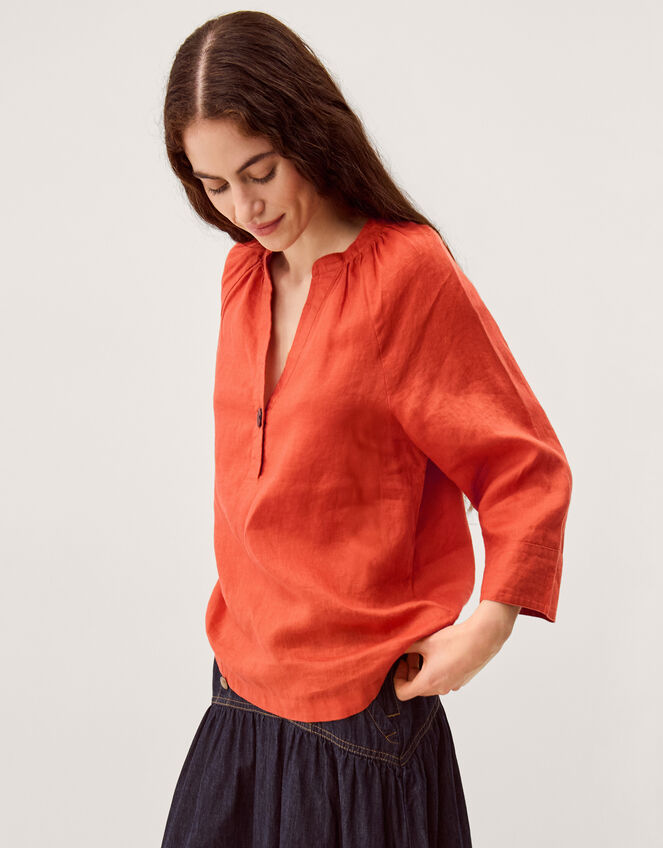 Gianna Linen Top, Orange (RUST), large