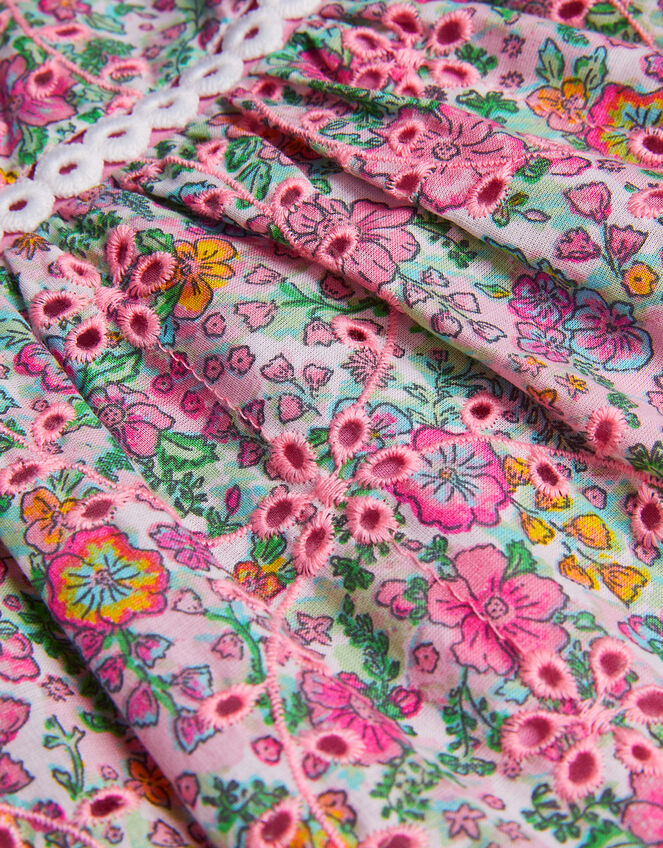 Broderie Floral Puff-Sleeve Dress, Pink (PINK), large