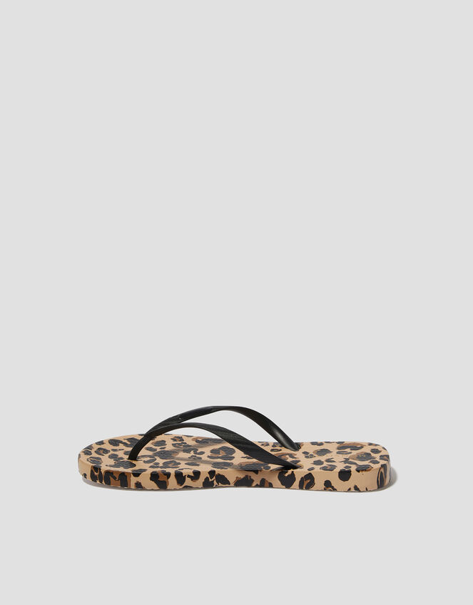 Leopard Print Flip Flops, Natural (NEUTRAL), large