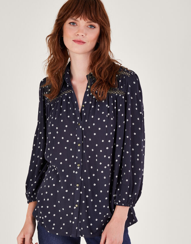 Spot Cutwork Blouse Blue