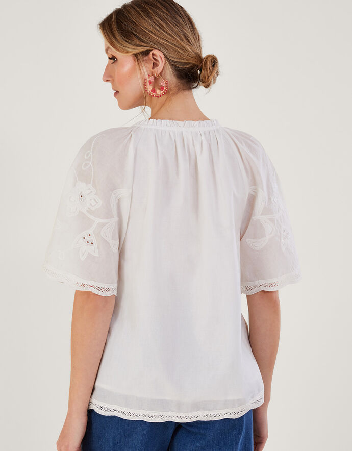 Off White Pure Cotton Embroidered Short Top main image 0