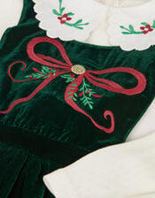 Christmas Wreath Top & Velvet Pinafore Dress Set, Green (GREEN), large