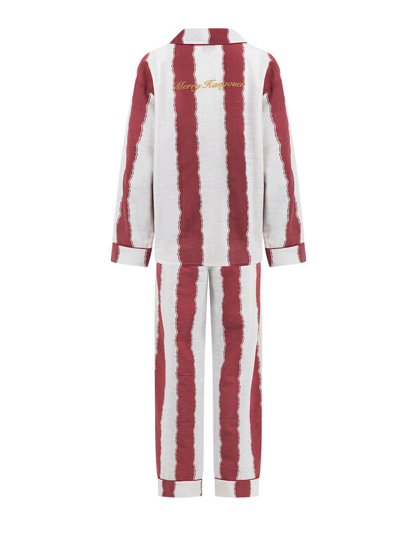Anna + Nina Merry Hangover Stripe Long Pyjamas Set, Red (RED), large