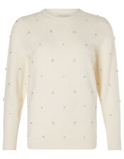 Embellished Diamond Stitch Knit Jumper, Ivory (IVORY), large