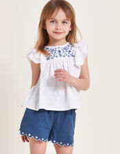 Embroidered Top and Shorts Set, White (WHITE), large