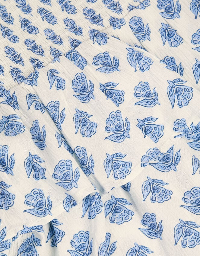 Floral Print Smocked Dress, White (WHITE), large