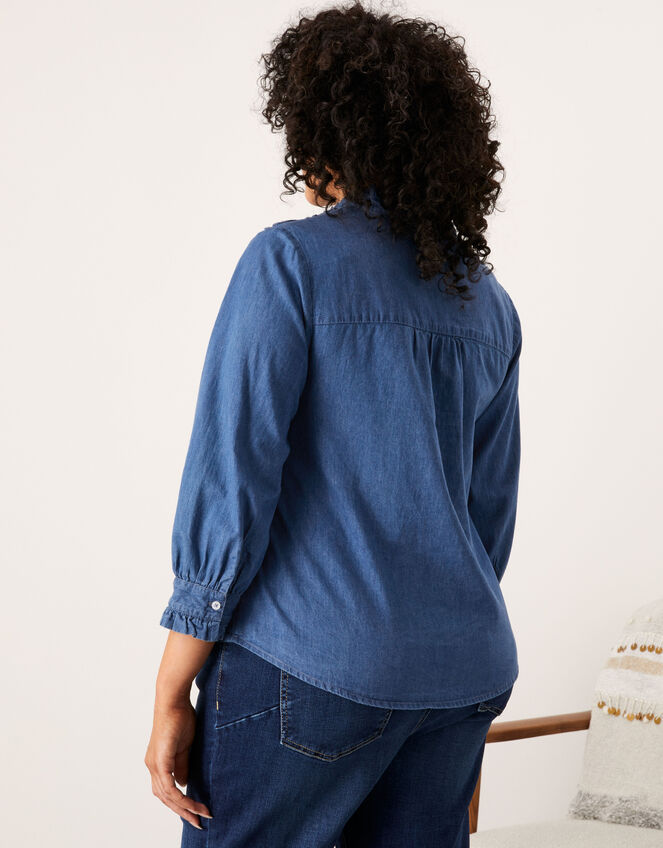 Denim Embroidered Shirt, Blue (DENIM BLUE), large