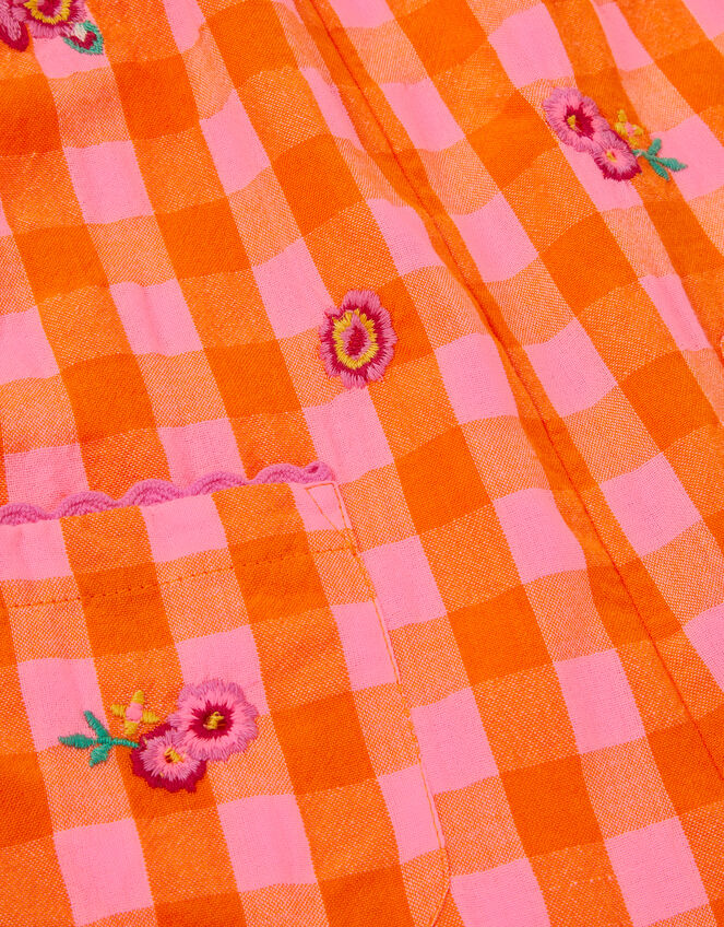 Embroidered Gingham Playsuit, Orange (ORANGE), large