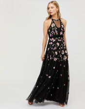 Cara Floral Sequin Maxi Dress, Black (BLACK), large