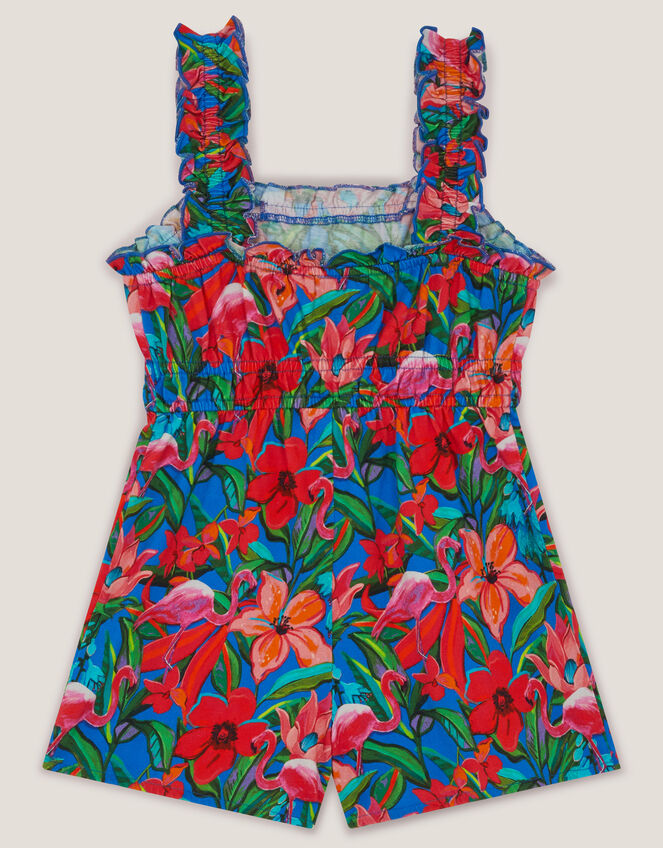 Tropical Print Jersey Playsuit, Blue (BLUE), large