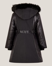 Shine Panel Belted Coat, Black (BLACK), large