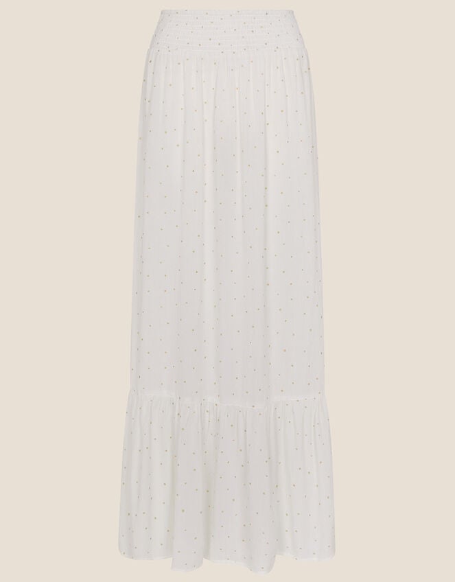 Tiered Foil Print Maxi Skirt, White (WHITE), large
