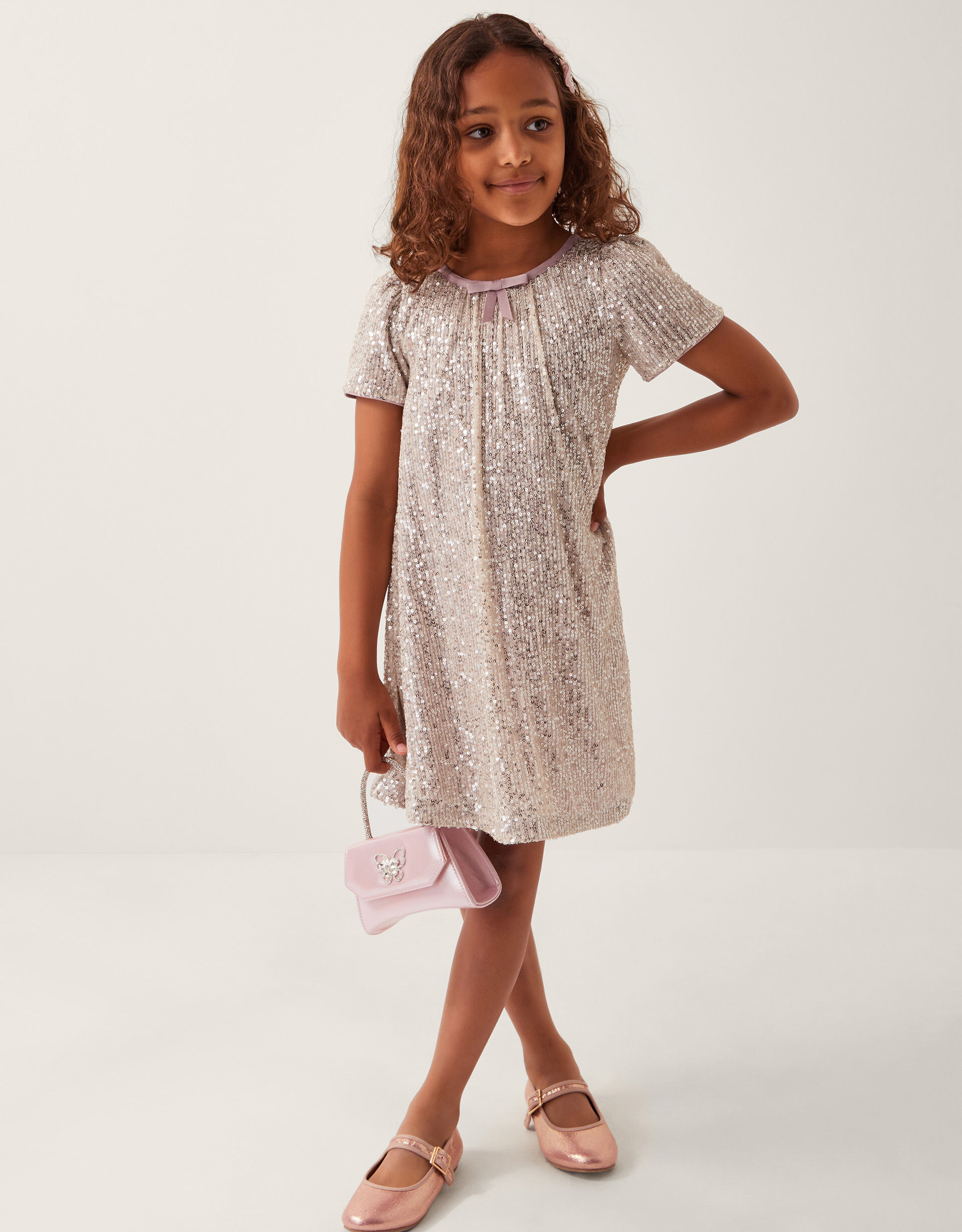 Sienna Sequin Bow Party Dress Silver
