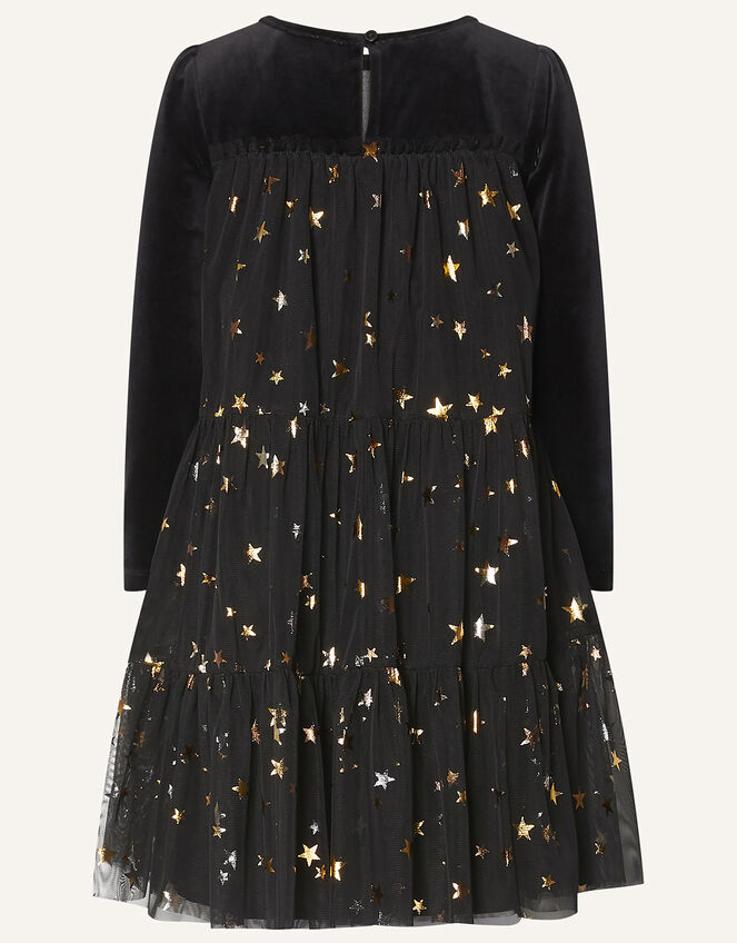 Long Sleeve Star Trapeze Tier Dress, Black (BLACK), large