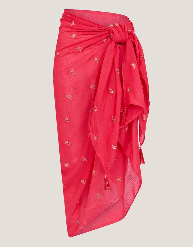 Ivy Palm Embroidered Sarong, Orange (CORAL), large