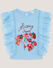 Embellished Strawberry Broderie Ruffle Top, Blue (BLUE), large