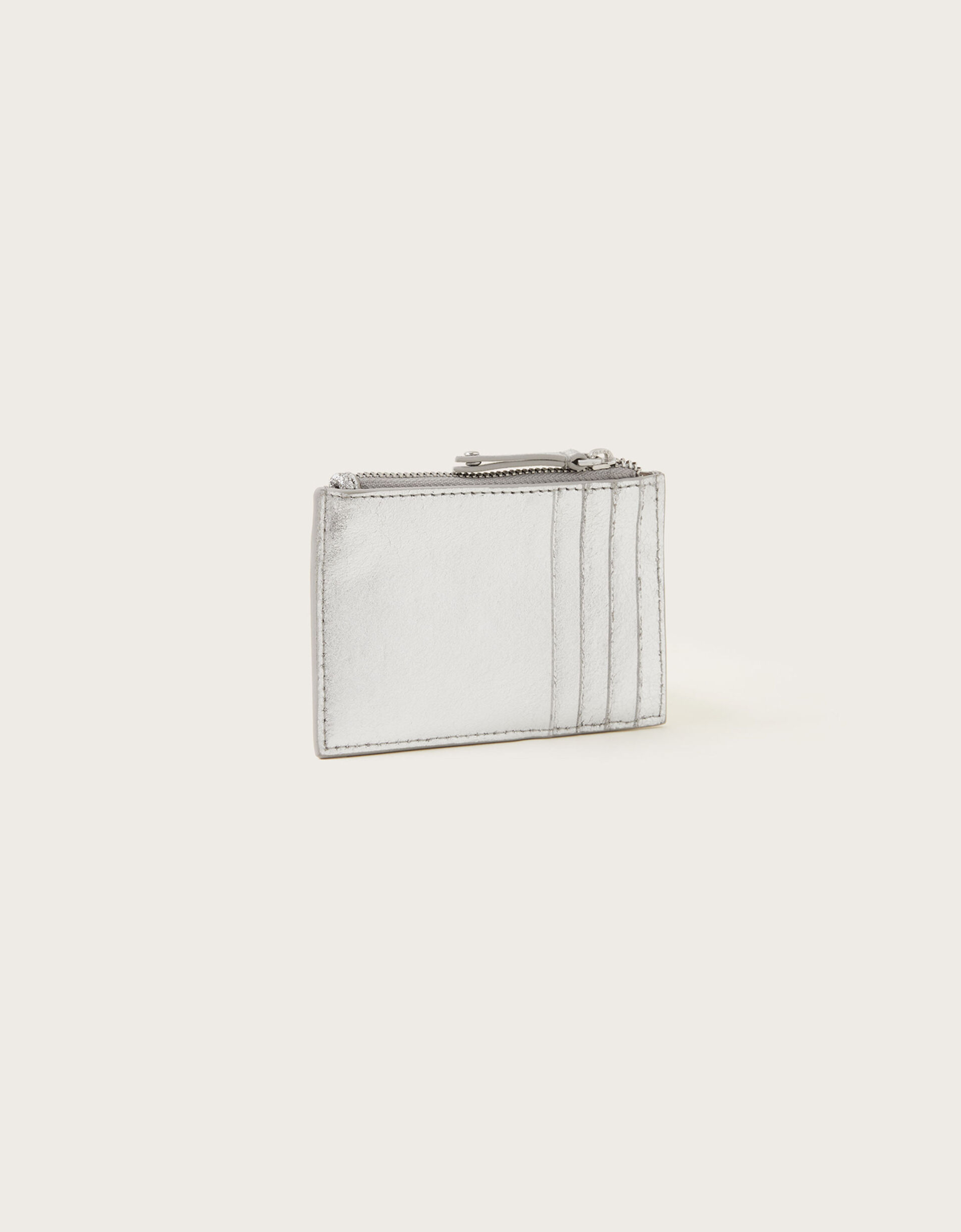 Metallic Leather Scallop Card Holder, Silver (SILVER), large
