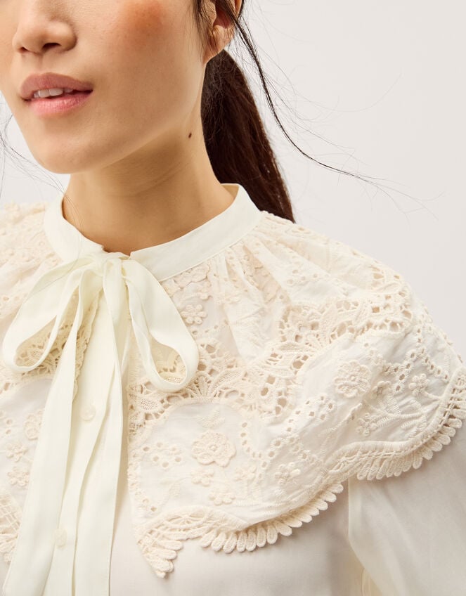 Cora Lace Collar Blouse, Ivory (IVORY), large