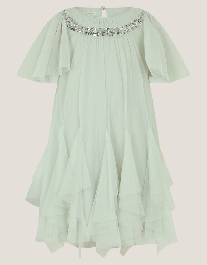 Nessa Sparkle Collar Waterfall Dress, Green (SAGE), large