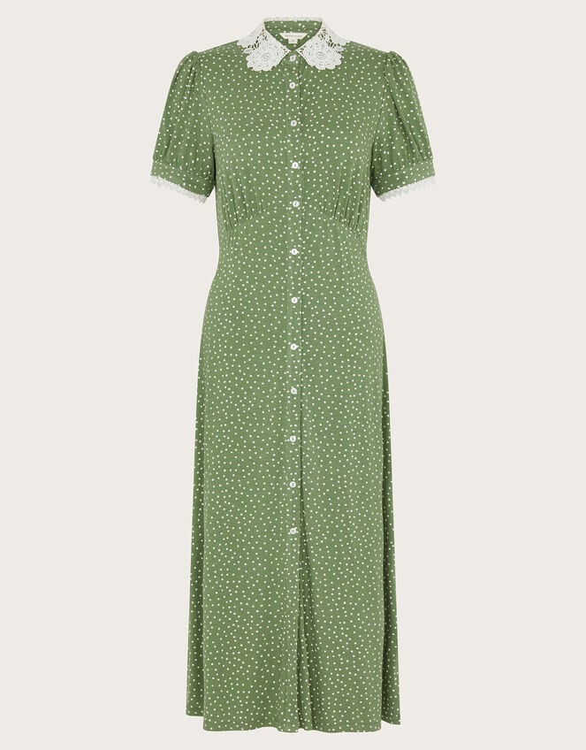Clea Spot Jersey Midi Dress, Green (GREEN), large