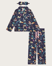 Zodiac Print Satin Pyjama Set, Blue (NAVY), large