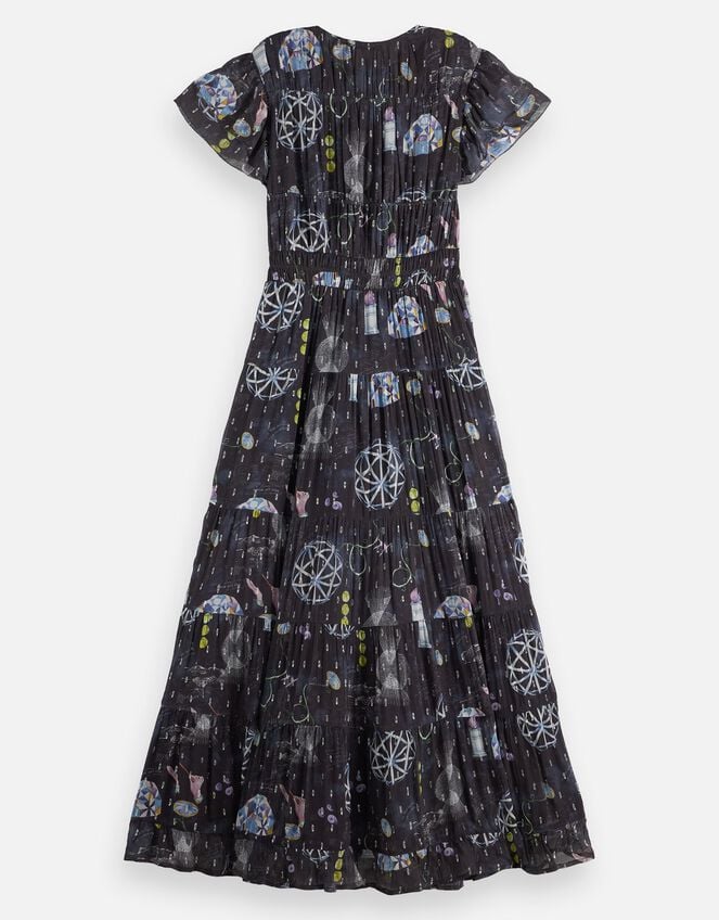 Scotch & Soda Print Gathered Maxi Dress, Blue (NAVY), large