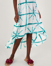 Tie Dye Cross Print High Low Dress, White (WHITE), large