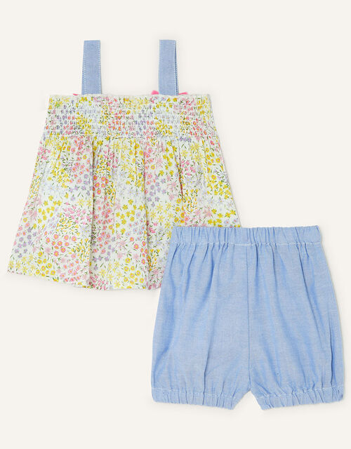Newborn Ditsy Floral Chambray Top and Shorts Set, Blue (BLUE), large