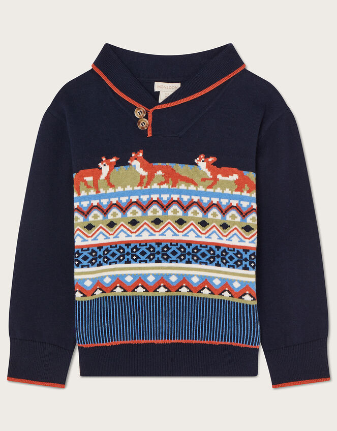 Fox Intarsia Knit Jumper, Multi (MULTI), large
