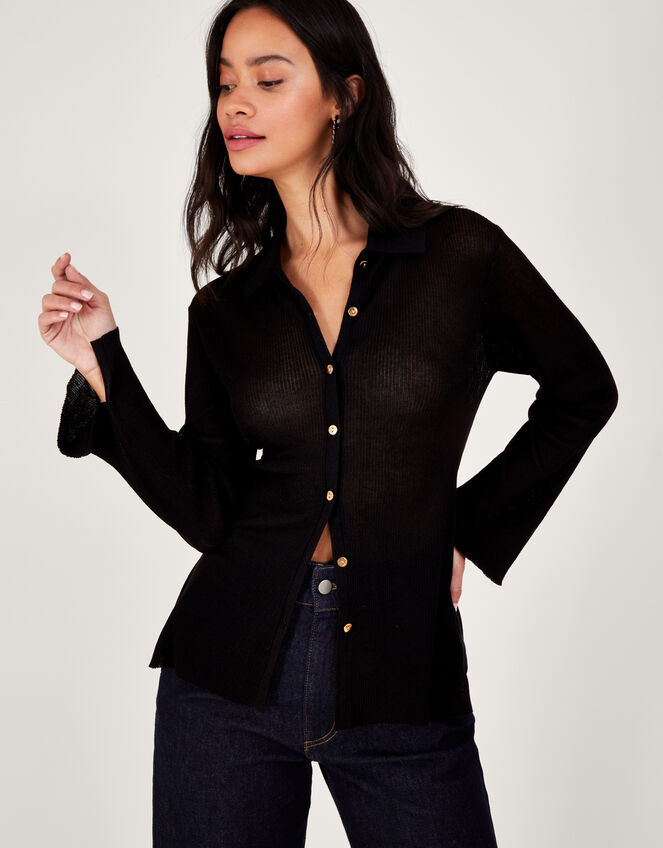 Collared Sheer Cardigan Black Cardigans Monsoon UK.