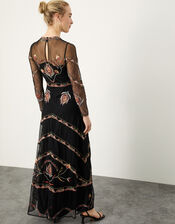 Sophie Embellished Maxi Dress in Recycled Polyester, Black (BLACK), large