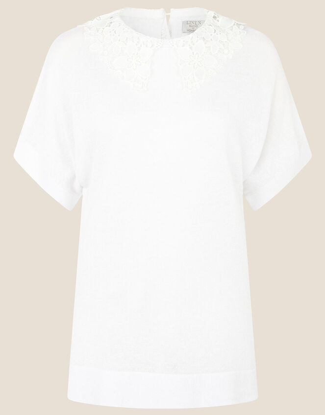 Short Sleeve Collar Jumper in Linen Blend, Ivory (IVORY), large