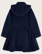 Pocket Detail Pleated Hooded Coat, Blue (NAVY), large