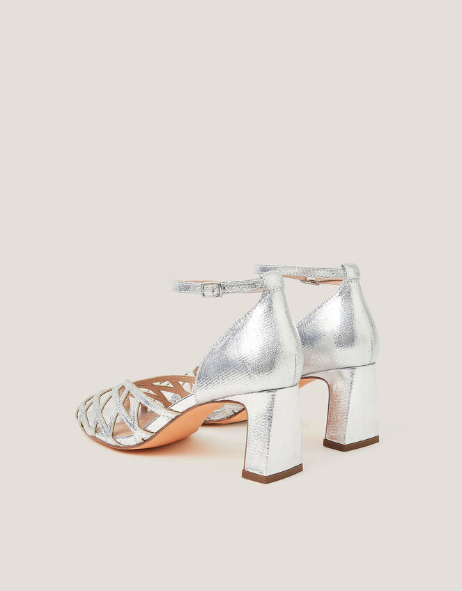 Callie Metallic Caged Heel Sandals, Silver (SILVER), large