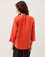 Gianna Linen Top, Orange (RUST), large
