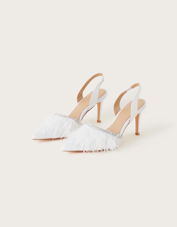 Marabou Slingback Bridal Heels, Ivory (IVORY), large