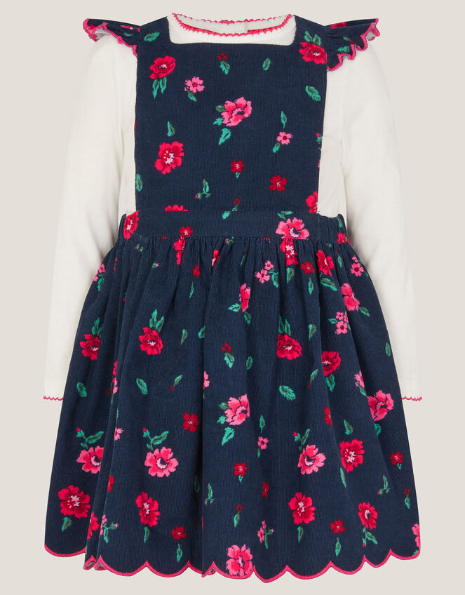 Baby Floral Top & Corduroy Pinafore Dress Set, Blue (NAVY), large