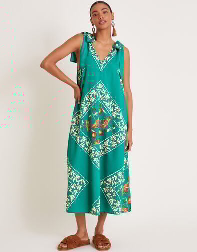 Mila Border Print Midi Dress, Teal (TEAL), large