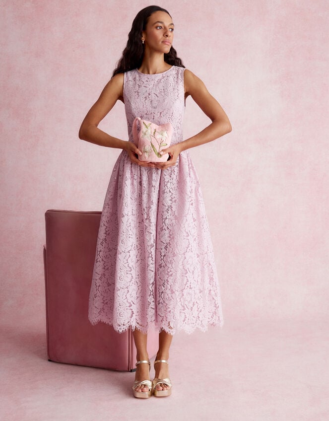 Lydia Sleeveless Lace Midi Dress, Pink (PINK), large