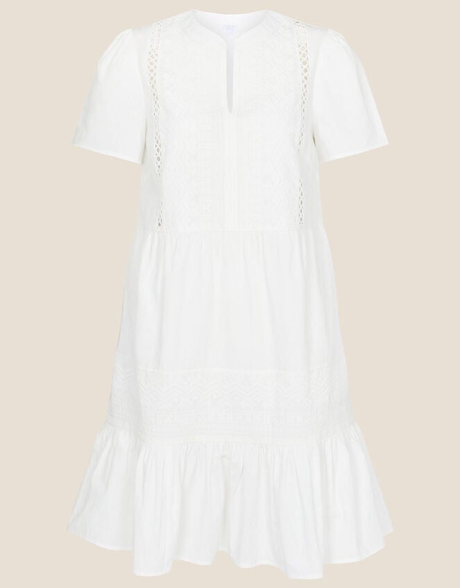 Embroidered Frill Hem Dress, Ivory (IVORY), large