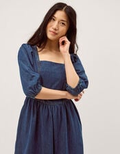 Lily Square Neck Denim Midi Dress, Blue (INDIGO), large