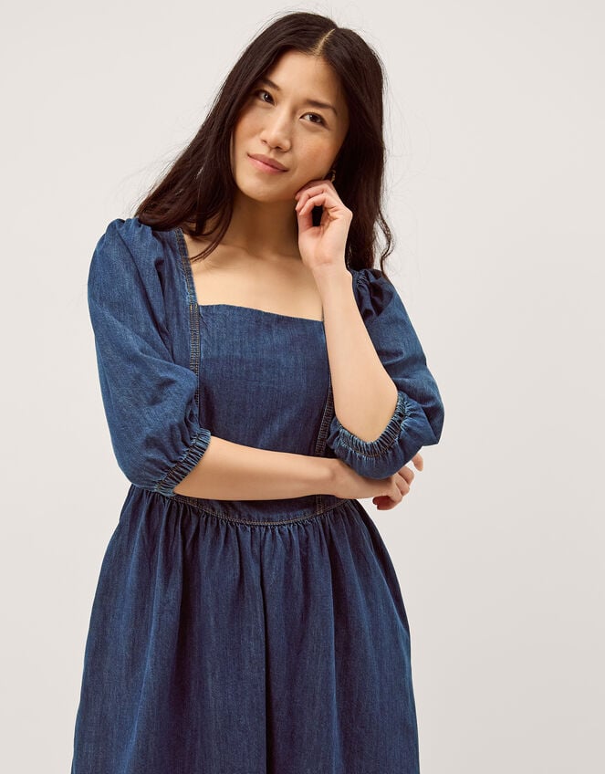 Lily Square Neck Denim Midi Dress, Blue (INDIGO), large